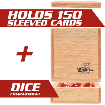 Monster Wooden Deck Box w Strong Magnetic Lid w Dice Tray, Security Band- Premium Holds 150 Sleeved Cards