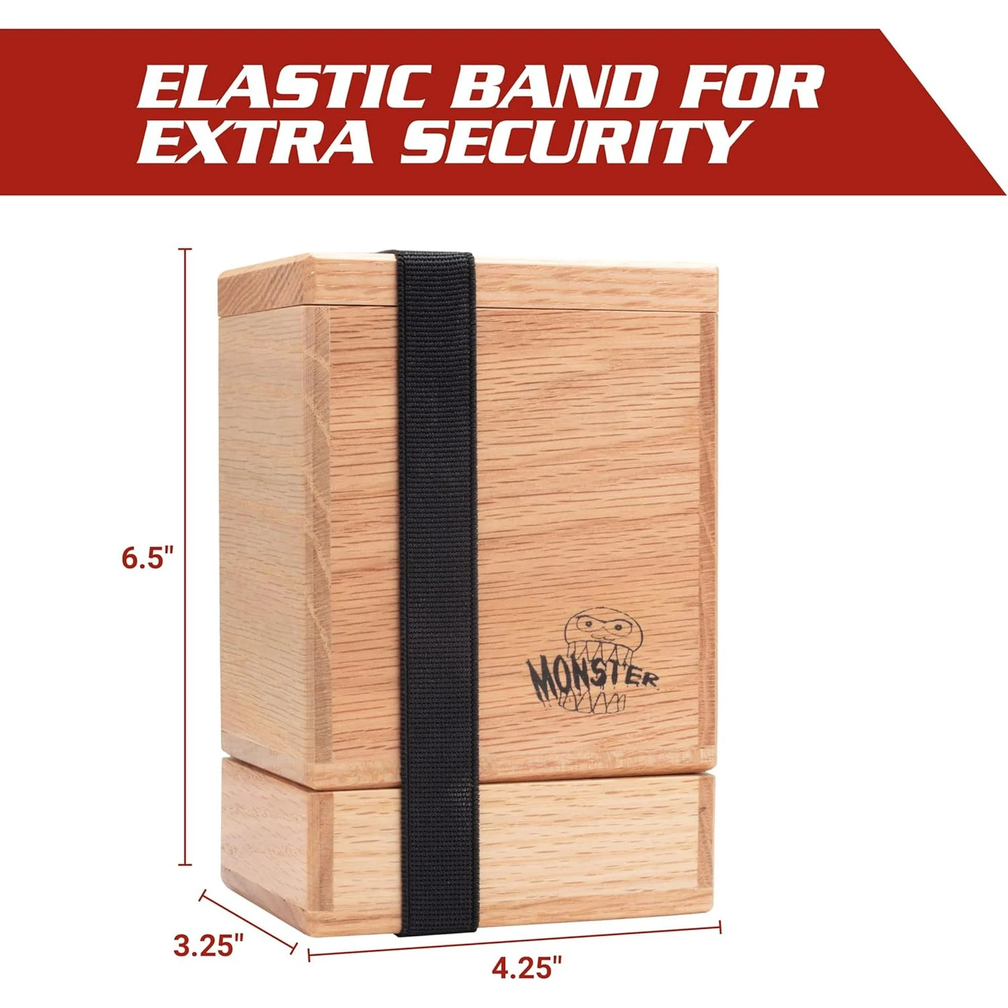 Monster Wooden Deck Box w Strong Magnetic Lid w Dice Tray, Security Band- Premium Holds 150 Sleeved Cards