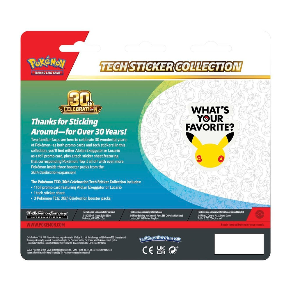 Pokémon TCG 30th Celebration Tech Sticker Collection Alolan Exeggutor official packaging back image